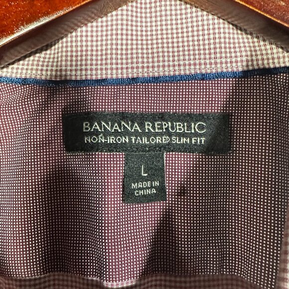Banana Republic Shirt Mens Large Non Iron Tailored Slim Fit Red Cotton Check - Picture 5 of 8
